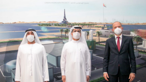 Una imagen del lanzamiento del proyecto de hidrógeno verde. (Dubai Media Office)