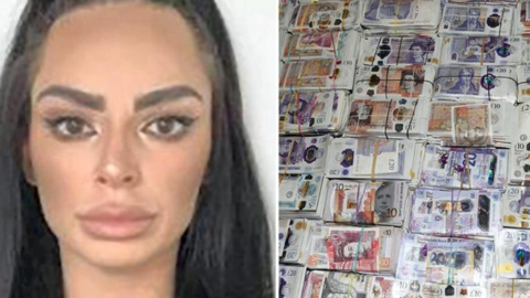 La joven británica junto a parte del dinero confiscado. (Fuente externa)