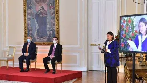 La ministra colombiana María Ximena Lombana durante la presentación del programa. (Fuente externa)