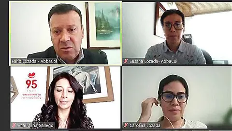 Participantes en el acto virtual entre AbbaCol y Cruz Roja, durante la firma del memorando. 