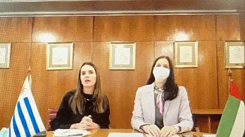 Autoridades uruguayas durante el acto del presentación de credenciales por parte del embajador de Emiratos Árabes. (@MRREE_Uruguay)