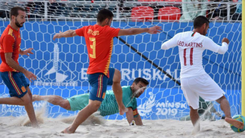 Un momento del encuentro entre España y Emiratos Árabes de este lunes. (Twitter)