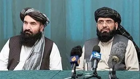 Conferencia de prensa de representantes talibanes. (Fuente externa)
