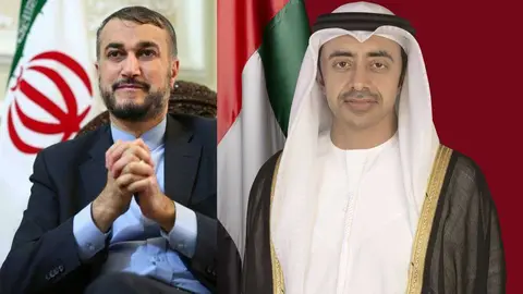 Ministros de Exteriores de Emiratos Árabes e Irán. (WAM)