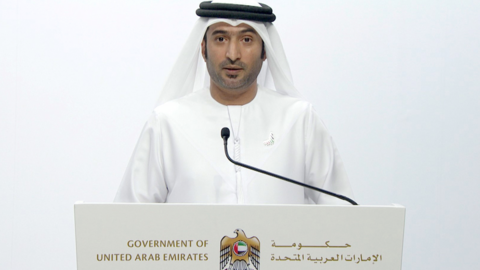 El portavoz del Ministerio de Desarrollo Comunitario, Nasser Al Zaabi, durante la rueda de prensa. (Wam)