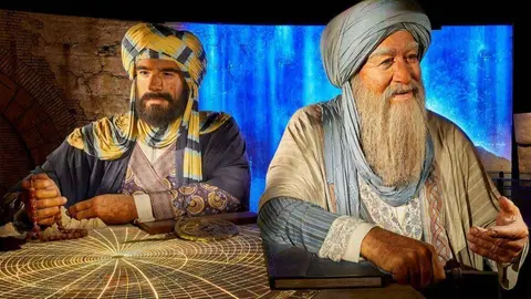 El marino Ahmad Ibn Majid y el célebre explorador Ibn Battuta, dos de las figuras a las que se les rinde homenaje en el Pabellón de la Movilidad. (Fuente externa)