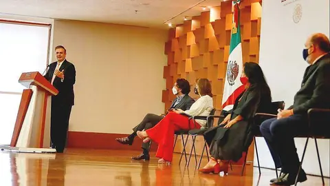 El secretario de Relaciones Exteriores de México, Marcelo Ebrard Casaubon, durante su intervención. (SRE)