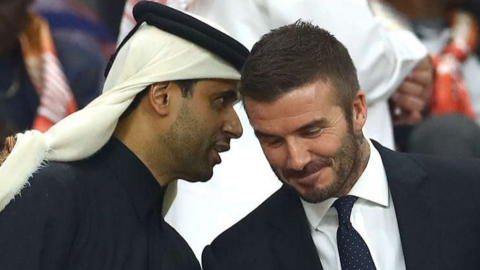 David Beckham con el presidente qatarí del PSG Nasser al-Khelaifi. (Twitter)
