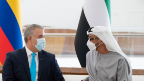 El jeque Mohamed y el presidente Duque en Expo Dubai. (WAM)