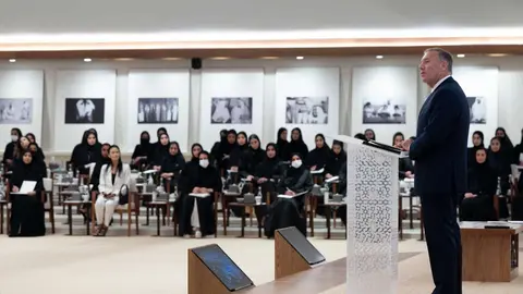 Pompeo durante su intervención en Abu Dhabi. (Twitter)