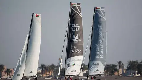 El barco español de Barceló durante la regata en Omán. (Cedida)