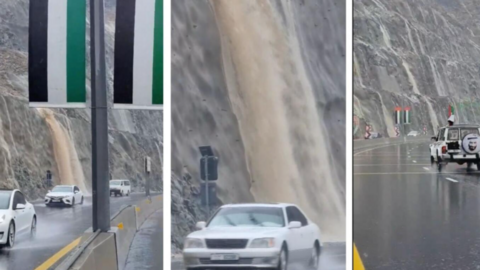 Captura de pantalla del vídeo difundido de lluvias en Khor Fakkan.