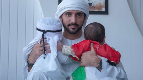 El jeque Hamdan con sus gemelos (Instagram)