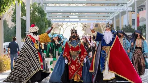 Los Reyes Magos del Pabellón de España, durante su recorrido por Expo 2020 Dubai. (Expo 2020 Dubai)