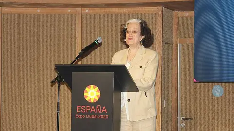 Inocenta Ewart. durante su intervención en el Pabellón de España de Expo 2020 Dubai. (Expo Spain 2020)