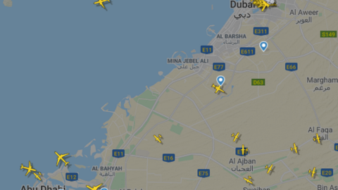 una captura del portal de seguimiento de vuelos een tiempo rea Flightradar 24.