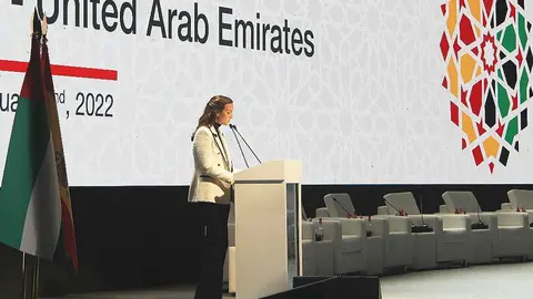 Miriam Llano durante la presentación del Foro Empresarial España-Emiratos Árabes Unidos. (EL CORREO)