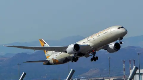 Un avión de Etihad en el aeropuerto de Málaga. (Twitter)