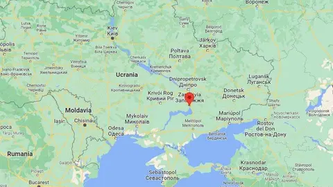 Localización de la central nuclear de Zaporizhzhia. (Google Maps)