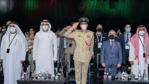 El jeque Hamdan durante un acto en la Cumbre Mundial de la Policía en Dubai 2022. (Twitter)