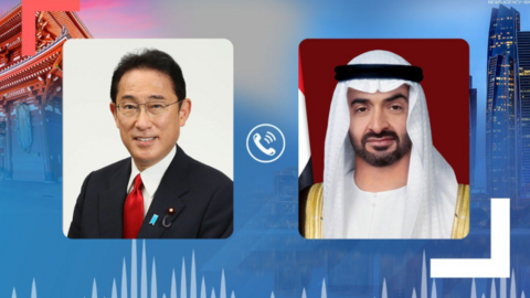 El príncipe heredero de Abu Dhabi y el primer ministro de Japón. (WAM)