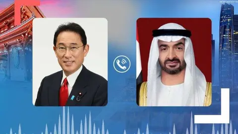 Primer ministro de Japón y el príncipe heredero de Abu Dhabi. (WAM)