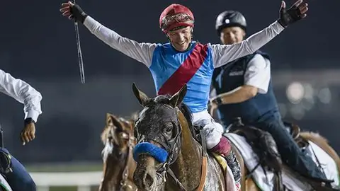 El caballo ganador en la Copa del Mundo de Dubai 2022. (Twitter)