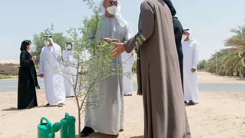 El presidente de EAU plantó un árbol Ghaf durante su visita. (WAM)