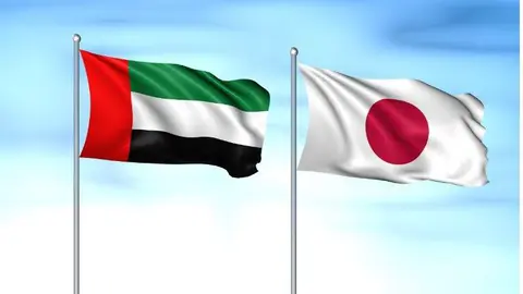 Las banderas de Emiratos Árabes y Japón. (WAM)
