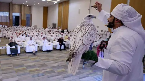 Una imagen de la subasta de halcones en Abu Dhabi. (Fuente externa)