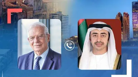 Borrell y el ministro de Exteriores de Emiratos Árabes. (WAM)