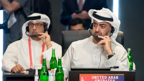 El presidente y el ministro de Exteriores de EAU en la Cumbre del G20. (Twitter)