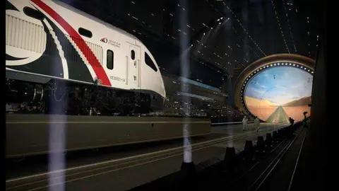 Momento en el que el tren aparece en la celebración del Día Nacional de Emiratos 2022. (Corte Presidencial de EAU)