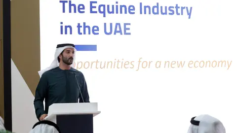 El ministro emiratí de Economía durante su intervención en el Foro Ecuestre. (WAM)