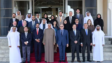 Los embajadores latinoamericanos con el presidente del FNC de Emiratos en febrero de 2023. (WAM)