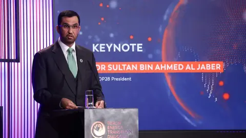 Sultan bin Ahmed Al Jaber, ministro de Industria y Tecnología Avanzada de EAU y presidente designado de la COP28, en Berlín. (WAM)