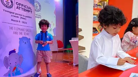 El niño emiratí Saeed Rashed AlMheiri con su récord. (Twitter)