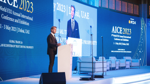 El presidente de la Autoridad Internacional de Zonas Francas (IFZA Dubai), Martin G. Pedersen, durante su intervención en AICE 2023. (Cedida)