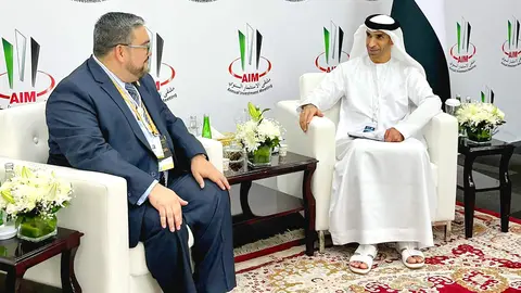 Encuentro del ministro de Energia y Minas de Guatemala, Alberto Pimentel Mata, con el ministro de Estado de Comercio Exterior de Emiratos Árabes Unidos, Thani bin Ahmed Al Zeyoudi. (@EmbaGuateEAU)