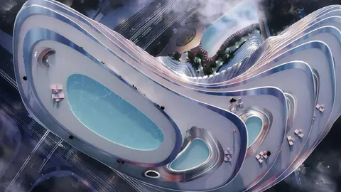 Vista aérea de la torre Bugatti en Dubai. (Twitter)