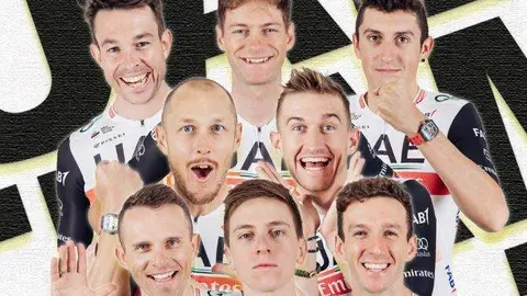 Los ocho ciclistas del UAE Team Emirates en el Tour de Francia. (Twitter)