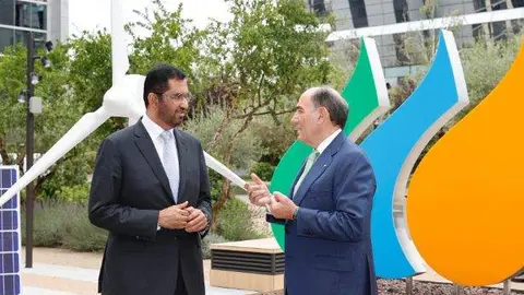 El ministro y presidente de la Cop28 (izquierda) junto a Ignacio Galán. (Iberdrola)
