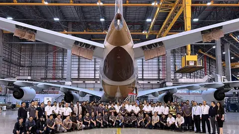 El A380 de Etihad tras su puesta a punto. (WAM)