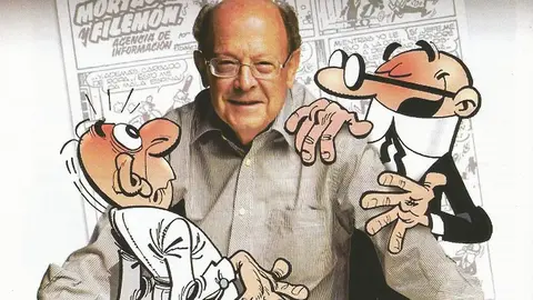 El genial Francisco Ibáñez, junto a sus personajes Mortadelo y Filemón. (Fuente externa)