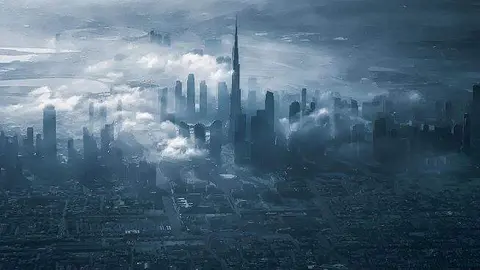 Un imagen de Twitter del centro de Dubai desde la costa.