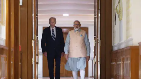 El presidente de EEUU y el primer ministro Indio en Nueva Delhi para la Cumbre del G20. (Twitter)