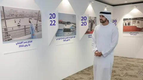 El jeque Hamdan durante la presentación del proyecto para ampliar el sistema de transporte marítimo de Dubai. (Dubai Media Office)
