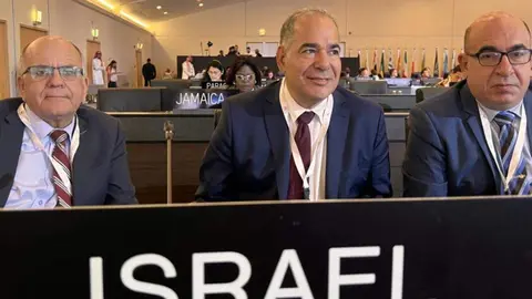 Los miembros de la delegación de Israel asisten a la reunión de la Unesco en Riad, el 11 de septiembre de 2023 en la capital saudí. (Fuente externa)