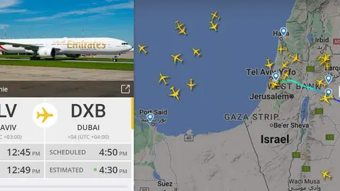Una captura de pantalla de un vuelo de Emirates de Tel Aviv A Dubai de este miércoles. (Flightradar)