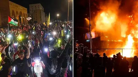 Manifestantes ante embajadas de Estados Unidos. (Twitter)